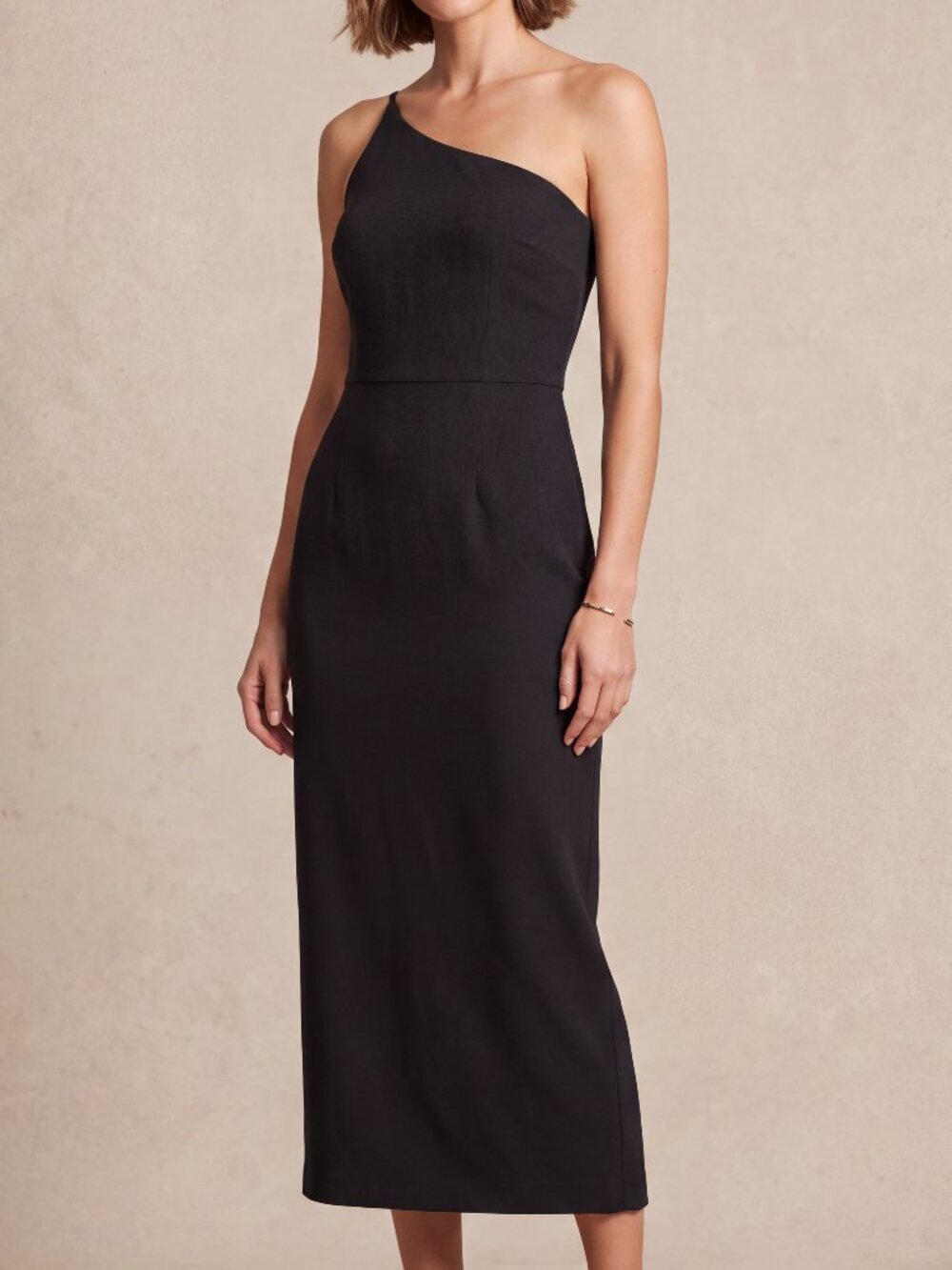 Petal + Pup Black One Shoulder Asymmetric Midi Dress Size US 4 AU 8 Side Slit